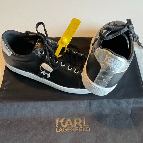 Karl Lagerfeld black leather sneakers w/ Karl icon appliqué, size EUR 37/US 6 - Picture 5 of 8